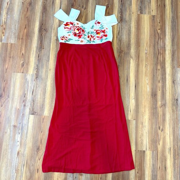 Soiéblu NWOT Cold Shoulder Colorblock Floral Maxi Dress Plus Size 1x - Picture 2 of 9